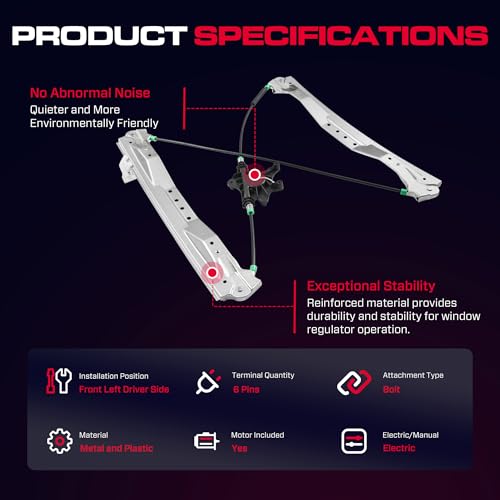 XIMAKA Front Driver Side Power Window Regulator with Motor (6 Pins) Fit for 2008-2016 Town & Country, 2008-2020 Dodge Grand Caravan, 2012-2015 Ram C/V, 748-508