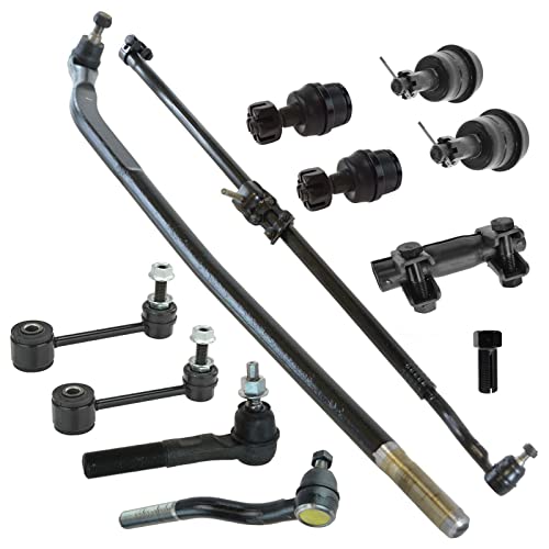 TRQ Front Steering & Suspension 12 Piece Kit Set Tie Rod End Drag Link Ball Joint Sway Bar Link for 2007-2017 Jeep Wrangler JK 4 Wheel Drive Models