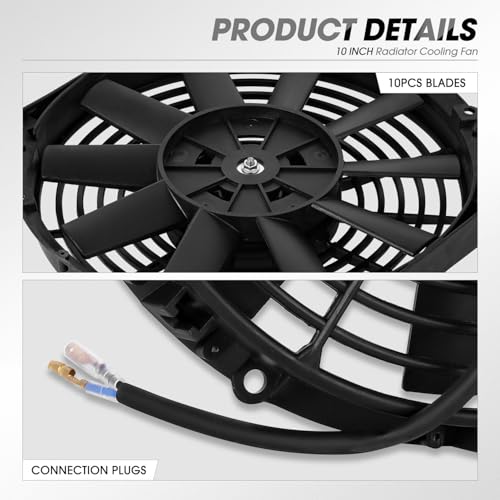 DNA Motoring 2pcs 10Inch Electric Radiator Cooling Fan Thermostat Wiring Switch Relay Kit, Universal High Performance Slim Fan Push Pull Electric Radiator with Mount Kit, RAF-10X2+SW-KIT