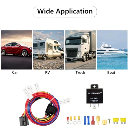 FASTSTORM Electric Fan Relay Kit 12V 60 AMP Electric Radiator Cooling Waterproof Fan Relay Kit with Thermostat Control Switch 185 On 175 Off Upgrade