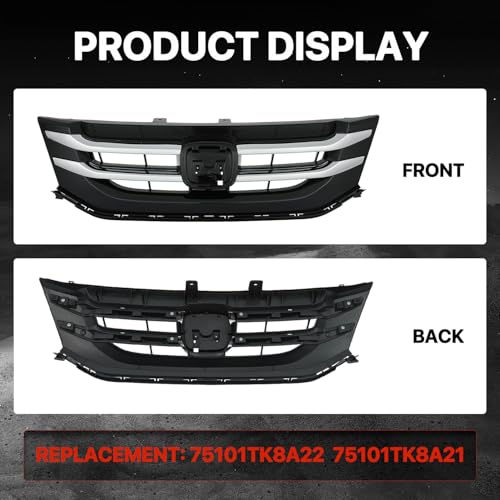 KARPAL Front Bumper Grille Lower Grill with Chrome Trim Compatible with 2014 2015 2016 2017 Honda Odyssey 75101TK8A22 Black