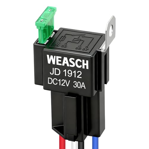 Weasch Fuse Relay Switch Kit, 12V 30A, 4 Pin SPST, 30A Switch Harness Set, Automotive Electrical Relays with 14 AWG Hot Wires (1)