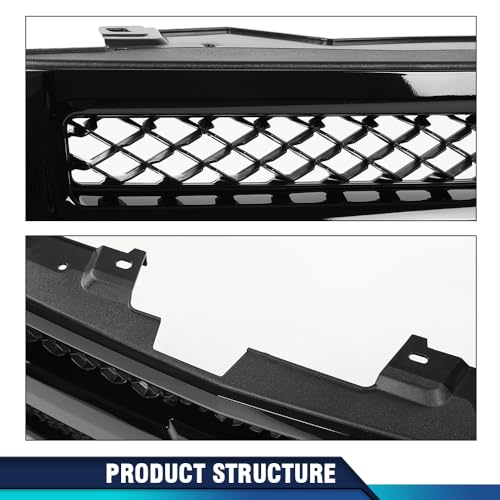 PIT66 Front Grille Fit Chevy Silverado 1500 2007-2013, Textured Black Grill