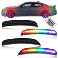 OFFKAT Full LED Side Marker Lights for Dodge Charger RT SXT R/T GT 2015-2023, Smoked Lens RGB LED Side Markers, Front & Rear Turn Signal Marker Lights, 4 PCS