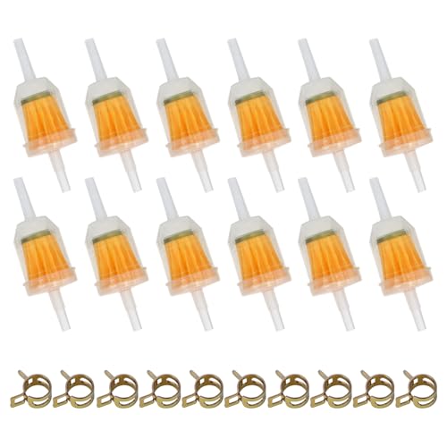 Inline Fuel Filter for Lawn Mower, Small Engine, Kohler, John Deere, Kawasaki - Gas Filter Replacement with High Flow Design (12-Pack)