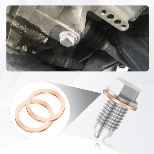 M12x1.25 Magnetic Oil Drain Plug & 5PCS Oil Drain Plug Gasket,Stainless Steel Engine Oil Drain Plug Replacement OEM#0924712101,06331-35012,Compatible with Toyota Lexus Arctic Cat