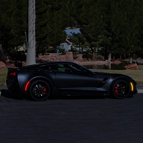 R&F Auto 4PCS Smoked Lens LED Front Rear Side Marker Lights Compatible with Corvette C7 (2014-2019) /Grand Sport/Stingray/Z06 /ZR1 Amber Red LED Sidemarker Lamps Bumper Turn Signal Lights
