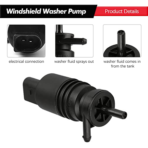 Front Windshield Washer Pump w/Grommet Replacement for BMW E46 M3 M5 X3 X5 Z3 Z4 Z8 Mercedes-Benz E250 E300 E320 E500 E550 E63 AMG Replaces OEM 67128362154, 67128377612, 21323-232316B