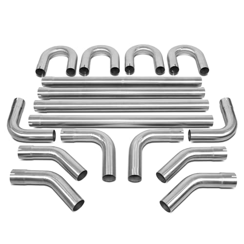 DNA MOTORING 16Pcs 2 Inches Stainless Steel DIY Custom Exhaust Tubing Mandrel Bend Pipes Straight & U-Bend Kit, Universal Fit, ZTL-20SS
