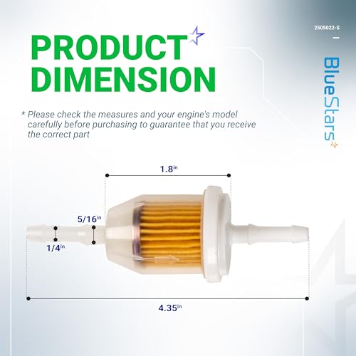 BlueStars AM116304 Fuel Filter 25 050 22-S - For 1/4 and 5/16 Fuel Line Kohler 25-050-03-S 25-050-08-S John Deere GY20709 Gravely 21541500 - Replaces 71-5960 120-436 38666 149-2206-01 - Pack of 10
