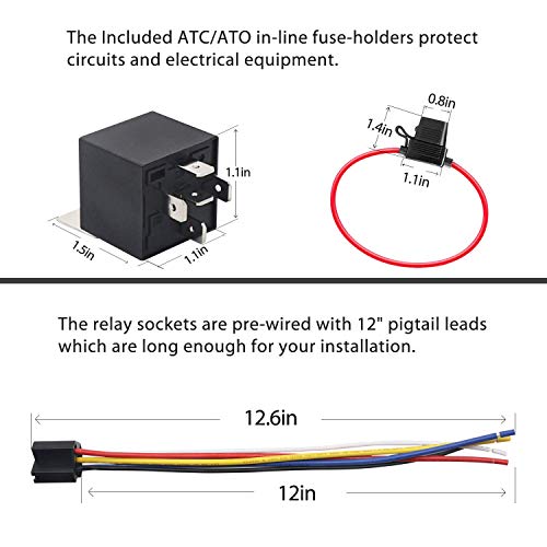 Recoil 2 Pack Automotive 5-Pin 30/40A 12V SPDT Relays with Interlocking Relay Sockets and in-line ATC Fuse Holders (2 Pack)