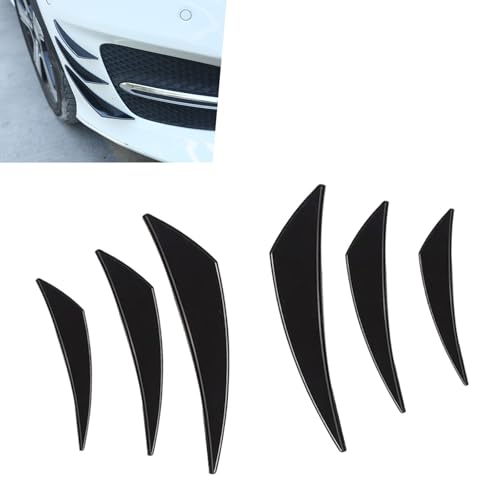 WZP 6 PCS Car Spoiler Canards Kit, Self-Adhesive Auto Front Bumper Lip Spoilers, Body Anti-Scratch Splitter Decoration, Universal Car Exterior Accessories for SUV, Sedan, Truck (Glossy Black)