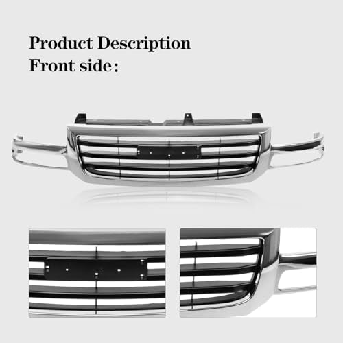 Perfit Liner Front Grille Grill Chrome Shell and Black Insert Compatible with 2003-2007 GMC 2003-2007 Sierra 1500 2500 GM1200475 19130791