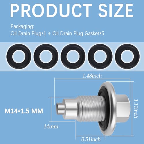 M14x1.5 Oil Drain Plug,Magnetic Oil Drain Plug OEM#6506214AA,94027565,7522691,Automotive Replacement Engine Oils Drains Plugs Compatible with Honda/Mercedes-Benz/Kawasaki/GMC (M14*1.5)