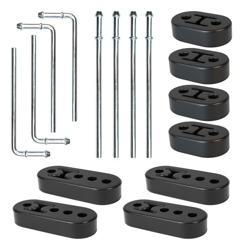 VOURTM 16PCS Rubber Exhaust Hanger Kit with 2 Hole & 4 Hole, Heavy Duty Exhaust Insulator Mounts, 0.47" Hole Diameter, 90° 7.6" & Straight 10" Muffler Hanger Rod Set for Automotive Replacement
