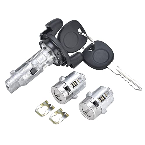 Ignition Switch Lock Cylinder with Pair Front Door Lock Cylinder Compatible with 1999 2000 Chevy Silverado Tahoe Suburban GMC Sierra Replace OE# 704600 + 702912 X2 + 598007 X2 (No chip)