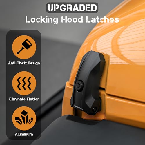Seven Sparta Upgraded Locking Hood Latches for Jeep Wrangler JL/JLU 2018-2026 & Gladiator JT 2020-2026, with Keys & Security Screws - Aluminum Locking Hood Catch, 1 Pair, Streamlined