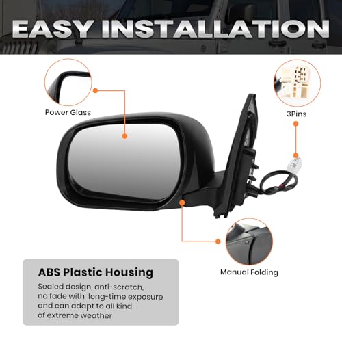 Left Driver Side Mirror Compatible with Toyota RAV4 2009 2010 2011 2012 Power Manual Folding Non-Heated US Built Door Mirrors (3 Pins)