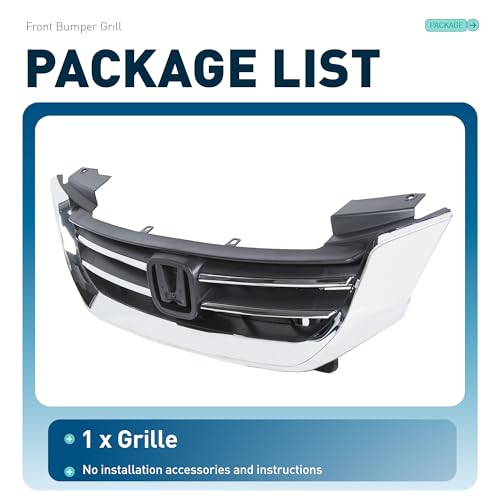 ALMULOO Front Bumper Grill Compatible with 2013-2015 Honda Accord 4Door Sedans Only Upper Black Chrome Grille ABS Plastic Replacement for 71121T2FA01 HO1200214