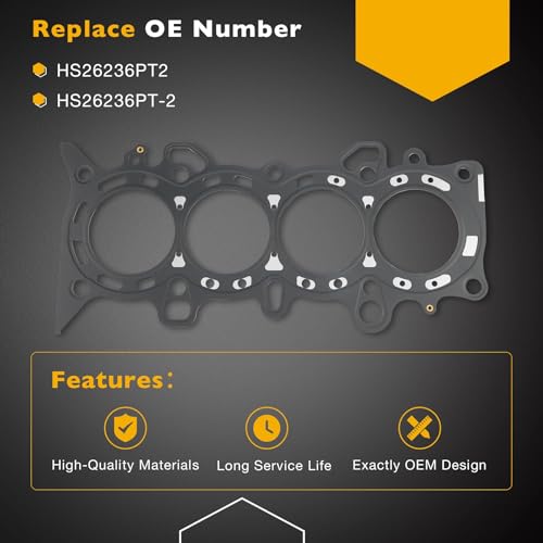HS26236PT-2 Cylinder Head Gasket Set with Bolts for 1.7L D17A1 L4 Engine, Compatible with 2001-2005 Honda Civic LX DX, Replace# HS26236PT HBHO034