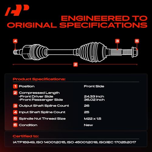 A-Premium Pair (2) Front CV Axle Shaft Assembly Compatible with Honda Civic 2006 2007 2008 2009 2010 2011 2012 2013 2014 2015 L4 1.8L, Automatic Transmission, Driver and Passenger Side
