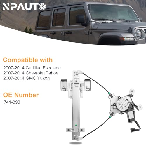 NPAUTO Rear Left Driver Side Power Window Regulator with Motor fit for 07-14 Chevy Tahoe, GMC Yukon, Cadillac Escalade 2007 2008 2009 2010 2011 2012 2013 2014, 741-390