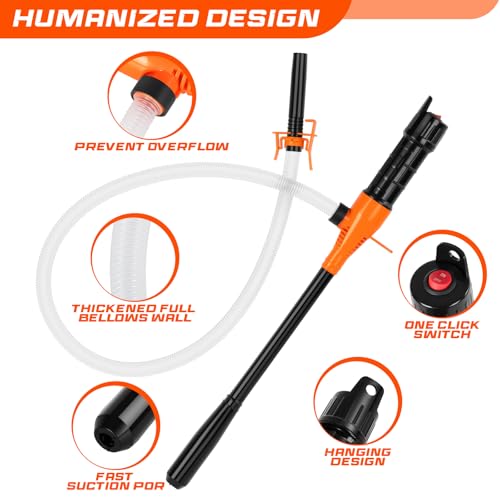 Portable Fuel Transfer Pump with 47" Hose-High Flow Hand Fuel Pump, Battery Powered Siphon Pump for Gasoline Mechanical Fuel Pumps Universal Fit for Gasoline, Vehicles, Fuel,Water Transfer（Amber）