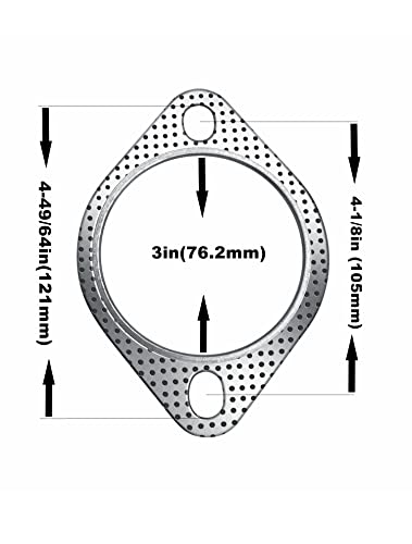 Strongthium 3“ Exhaust Gasket 2 Bolt for 3 Inch Muffler Flange Manifold 120-07610-0002 High Temperature 2X