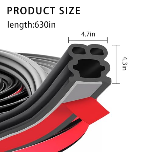 Sandfren Car Door Seal Strip, 52.49ft Rubber Double Layer Self Adhesive Automotive Weather Stripping for Windows Hood Trunk, Soundproofing Vehicle Sealing Strip Accessories, Universal Fit