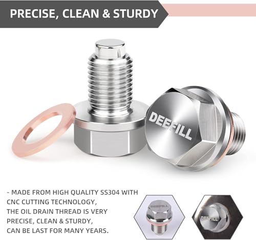 DEEFILL 1/2"x20 Stainless Steel Magnetic Engine Oil Drain Plug Fit For Buick Chevrolet Chrysler Ford Dodge GMC Select Models