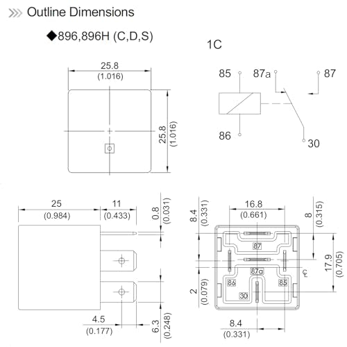 Relay 896H-1CH-C-R1-U03 (Set of 4), 5 Pins Plug-in 12VDC SPDT 50A 12V Terminal Flux Tight Automotive Relay