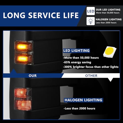 Tow Mirrors Compatible With 1999-2016 Ford F250 F350 F450 F550 Super Duty Truck Power Heated Manual telescoping&folding Pair LED Turn Signal Smoke
