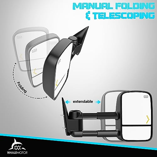Heated Tow Mirrors Compatible with 2003-2007 Chevy Silverado GMC Sierra(2007 Classic) 1500 2500 3500, Tahoe Suburban Avalanche Yukon Escalade, Extended Trailer Towing Side Mirrors LED Turn Light