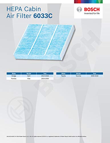 Bosch Automotive BOSCH 6033C HEPA Cabin Air Filter - Compatible With Select Dodge Dart, Pontiac Vibe, Toyota Tacoma