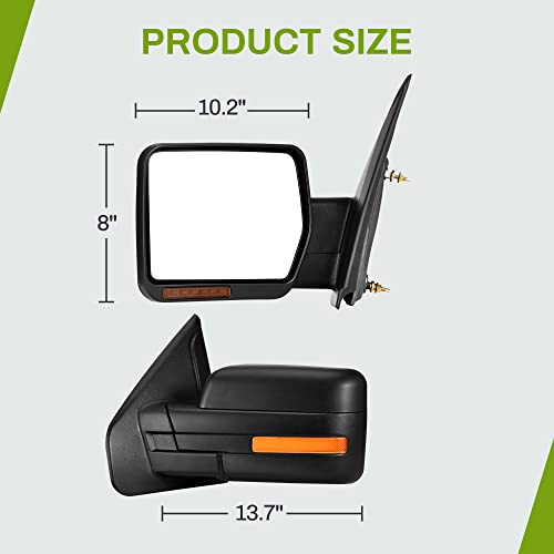 AUTOSAVER88 Door Mirror Compatible with 2007-2014 Ford F150, Left Driver Side Mirror with Turn Signal Puddle Light Power Adjustable Heated Manual Folding