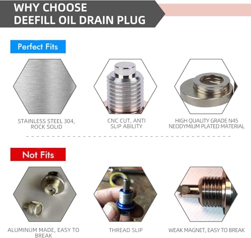 DEEFILL 1/2"x20 Stainless Steel Magnetic Engine Oil Drain Plug Fit For Buick Chevrolet Chrysler Ford Dodge GMC Select Models