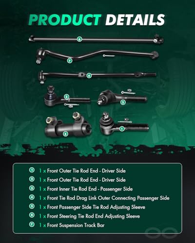 SCITOO 7pcs Suspension Kit Front Inner Outer Steering Tie Rod End & Sleeve Track Bar Connecting Tie Rod End fit for 1997-2006 for Jeep Wrangler for Jeep TJ