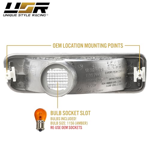 USR 95-00 Tacoma 2WD Bumper Light – Front Turn Signal Lamps (Left + Right) Pair - Compatible with 1995-1997 Toyota Tacoma 2WD/4WD & 98-00 Tacoma 2WD without Pre-Runner Truck (CLEAR LENS w/Amber Bulb)