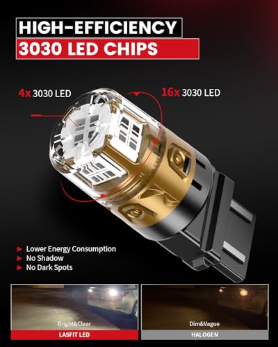 LASFIT 3157 LED Brake Light Bulb, 3057 3156 3157 LED Bulb Red, 1600LM/set Super Bright 3056 4057 4157 3457 for Automotive Tail Brake Lights, Stop Parking Light, Non-Polarity, Not for Trucks (2-Pack)