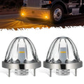 Partsam 2Pcs Glass Watermelon Lights [Patented] Clear Lens Amber LED Side Marker Turn Signal Lights with Bezel Replacement for Kenworth Peterbilt Freightliner Trucks