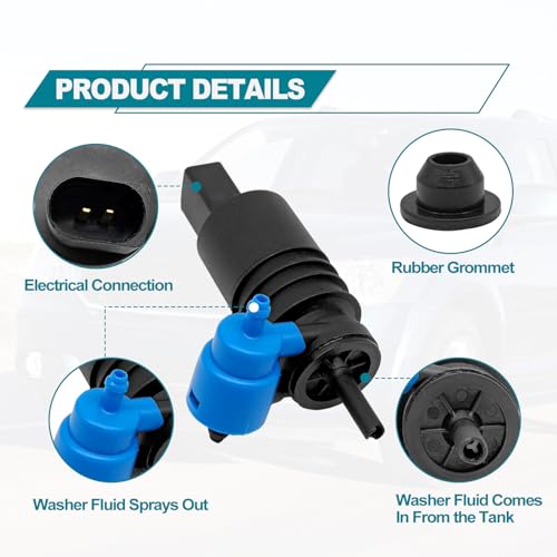 NOTISH Windshield Washer Motor Pump, Spray Windshield Washer Fluid Pump with Grommet, Compatible with Jeep, Dodge, Chrysler, Volkswagen, Audi, BMW, Chevrolet, Ford