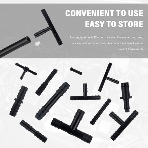 Multipurpose Vacuum Line Kit,6PCS 5Ft Vacuum Hose Automotive+64PCS Vacuum Line Connectors,Max 130PSI Silicone Hose for Variety Car Piping System Automotive Replacement Vacuum Hoses (70PCS)