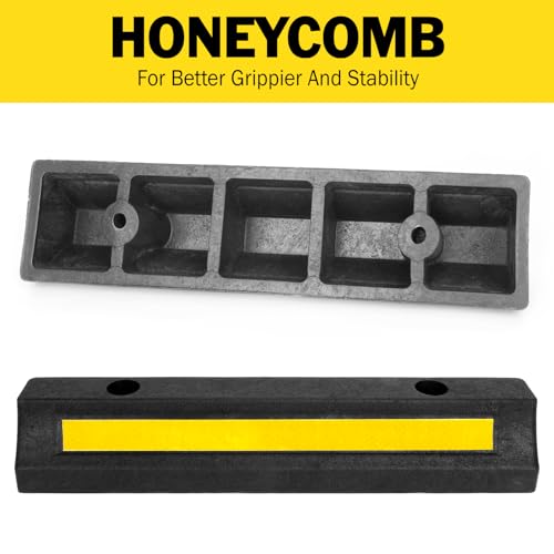 YesBes 2 Pack Garage Parking Aid, 16.9'' Parking Stopper for Garage, Car Truck Curb Floor Parking Lot Wheel Tire Stops Bumpers with Reflective Yellow, Parking Gadgets Protects Garage Walls and Car