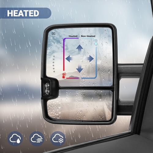 HF autoparts Towing Mirrors Compatible with 2003-2007 Chevy Silverado, GMC Sierra Tow Mirrors, Pair Power Heated with Turn Signal Light Backup Lamp Extendable Pair Set