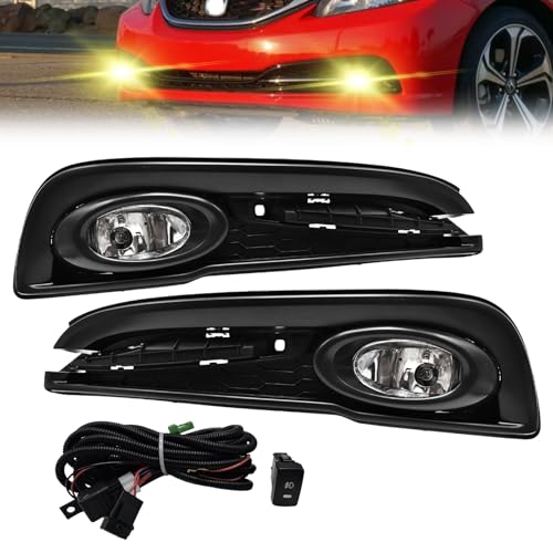 Fog Lights Compatible with 2013 2014 2015 Honda Civic Driving Fog Lamps With Switch Harness Wiring Kit