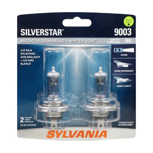 SYLVANIA - 9003 SilverStar - High Performance Halogen Headlight Bulb, High Beam, Low Beam and Fog Replacement Bulb, Brighter Down Road with Whiter Light (Contains 2 Bulbs)