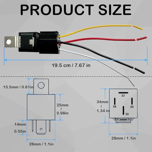 EVODAMP SHOX 12V 4 PIN Relay with Harness, JD1912 12 Volt 40 Amp SPST Automotive Relay with Sockets and Wires for Car Truck Van Motorcycle Boat 5 Pack