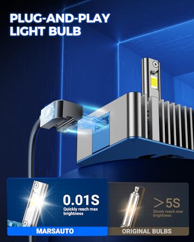 Marsauto D5S D5R HID Bulbs, 10X Brightness, 60,000LM 6500K White for HID Xenon Bulb, Plug and Play, Pack of 2