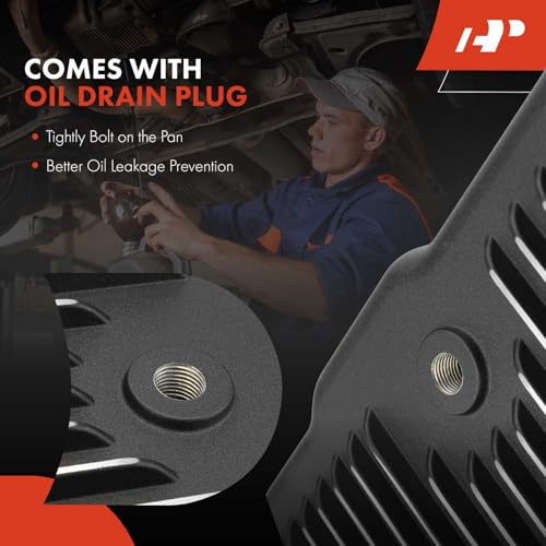 A-Premium Plated Finned Aluminum Transmission Oil Pan, with Drain Plug, Bolts and Gasket, Compatible with GM 700R4 4L60 4L60E, 2-5/8" Pan Depth