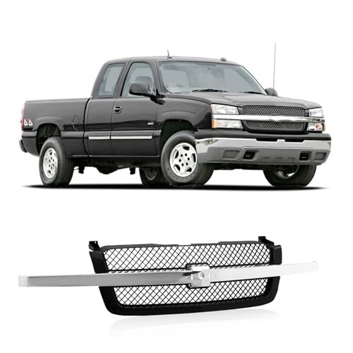 CarPartsDepot Front Grille Bright & Black Grill Compatible With Chevrolet 2003-2006 Silverado 1500 2500 3500 & 2007 Silverado Classic GM1200489 19168629